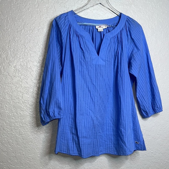 Vineyard Vines Blue  3 Quarter Inch Sleeve Blouse - Picture 2 of 7